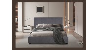 Lit double ROMA – 140x200 cm – PU gris – Sommier inclus – Design moderne – Structure MDF