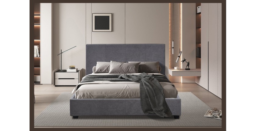 Lit double ROMA – 140x200 cm – PU gris – Sommier inclus – Design moderne – Structure MDF