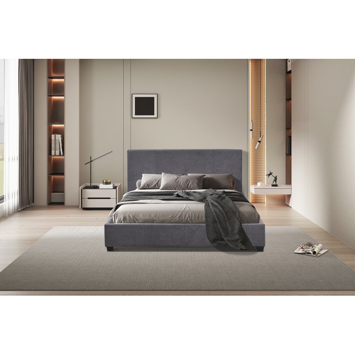 Dubbel bed ROMA – 140x200 cm – PU grijs – Inclusief bedbodem – Modern design – MDF-structuur