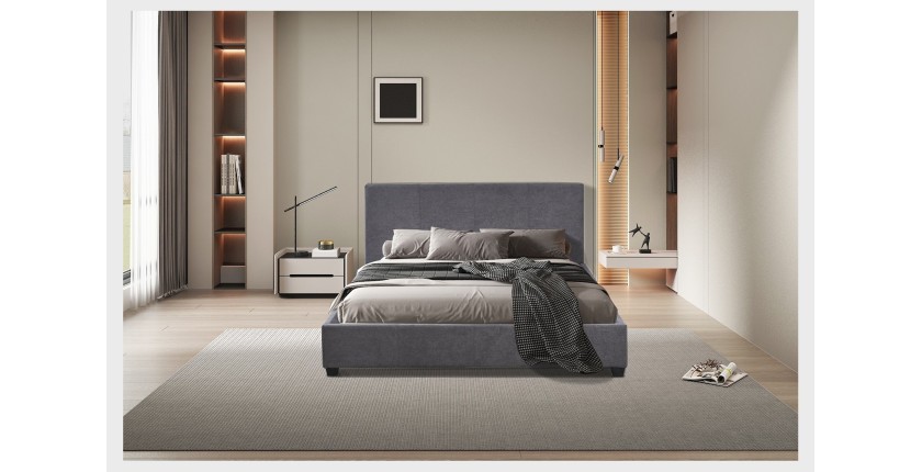 Lit double ROMA – 140x200 cm – PU gris – Sommier inclus – Design moderne – Structure MDF