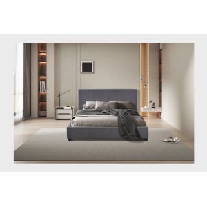 Dubbel bed ROMA - 140x200 cm - PU grijs - Lattenbodem inbegrepen - Modern ontwerp - MDF structuur