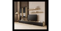 Möbelset Wohnzimmer RAMOS – Eiche und supermatt Schwarz – Integrierte Multicolor-LEDs