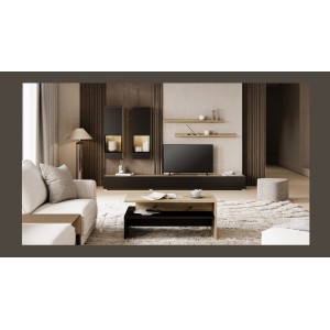 Ensemble meubles de salon RAMOS – Chêne et noir super mat – LED multicolores intégrées