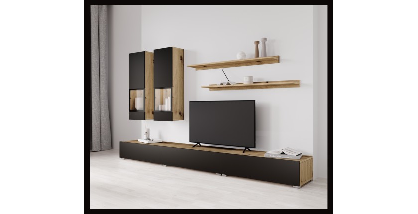 Set mobili da salotto RAMOS – Rovere e nero super opaco – Design contemporaneo senza LED