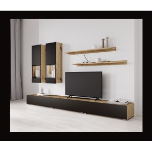 Möbelset für das Wohnzimmer RAMOS – Eiche und super matt Schwarz – Modernes Design ohne LED