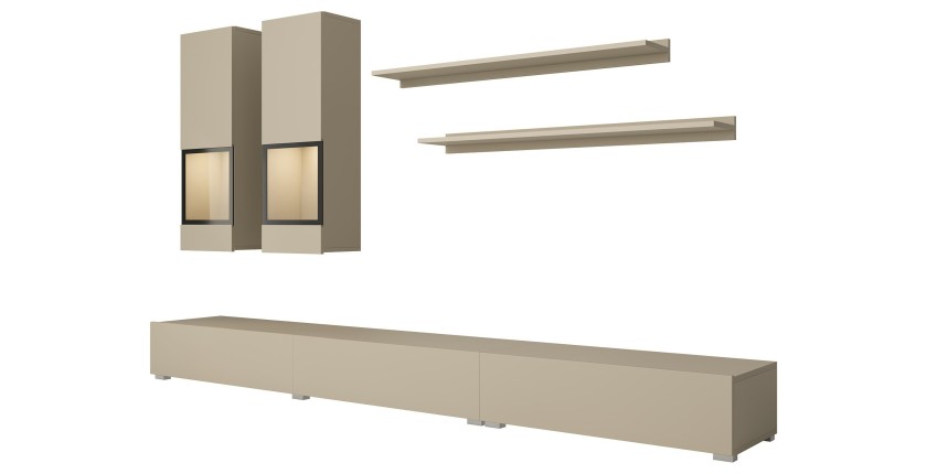 Ensemble meubles de salon RAMOS – Beige clair – LED multicolore intégrée – Style contemporain