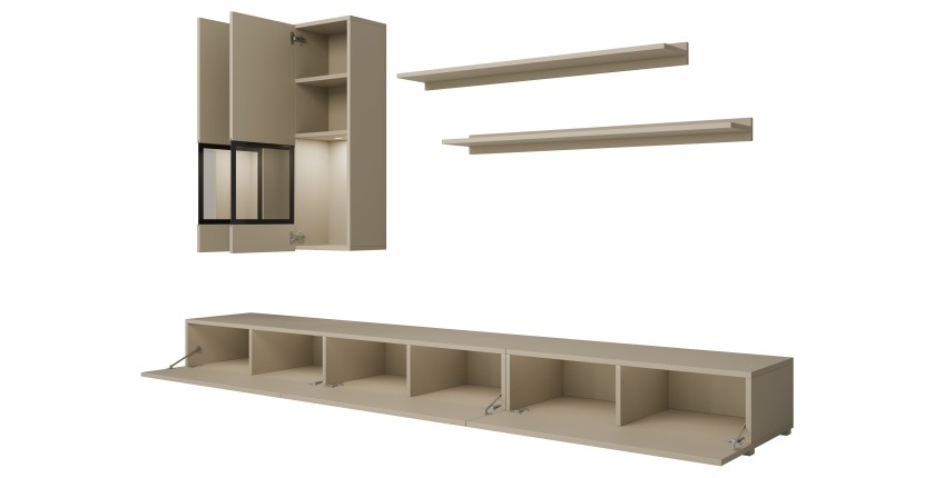 Ensemble meubles de salon RAMOS – Beige clair – LED multicolore intégrée – Style contemporain
