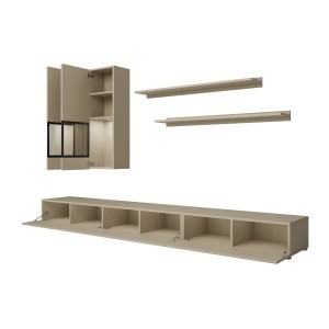 Ensemble meubles de salon RAMOS – Beige clair – LED multicolore intégrée – Style contemporain