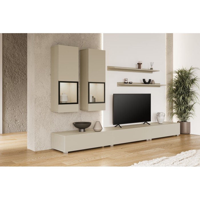 Ensemble meubles de salon RAMOS – Beige clair – LED multicolore intégrée – Style contemporain