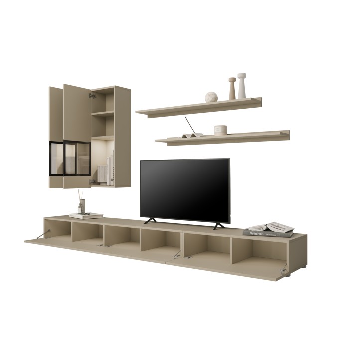 Set di mobili da soggiorno RAMOS – Beige chiaro – LED multicolore integrata – Stile contemporaneo
