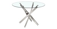 Table à manger CRISTELIA – Ronde Ø120 cm – Plateau en verre – Pieds chromés – Design élégant et moderne 