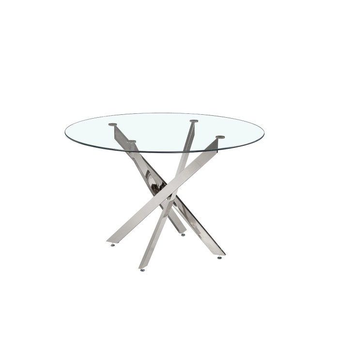 Table à manger CRISTELIA – Ronde Ø120 cm – Plateau en verre – Pieds chromés – Design élégant et moderne 