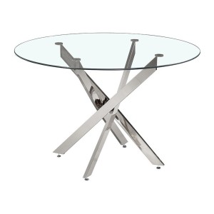 Table à manger CRISTELIA – Ronde Ø120 cm – Plateau en verre – Pieds chromés – Design élégant et moderne 