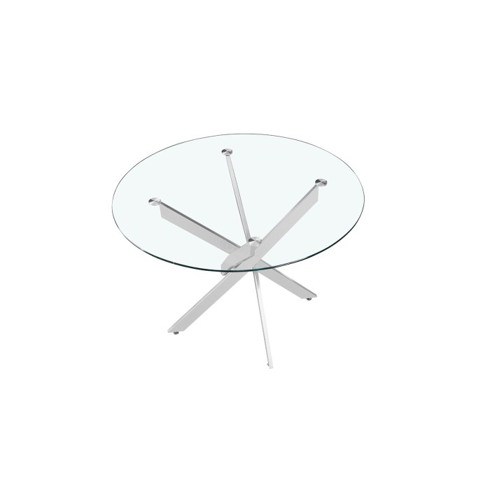 Table à manger CRISTELIA – Ronde Ø120 cm – Plateau en verre – Pieds chromés – Design élégant et moderne 