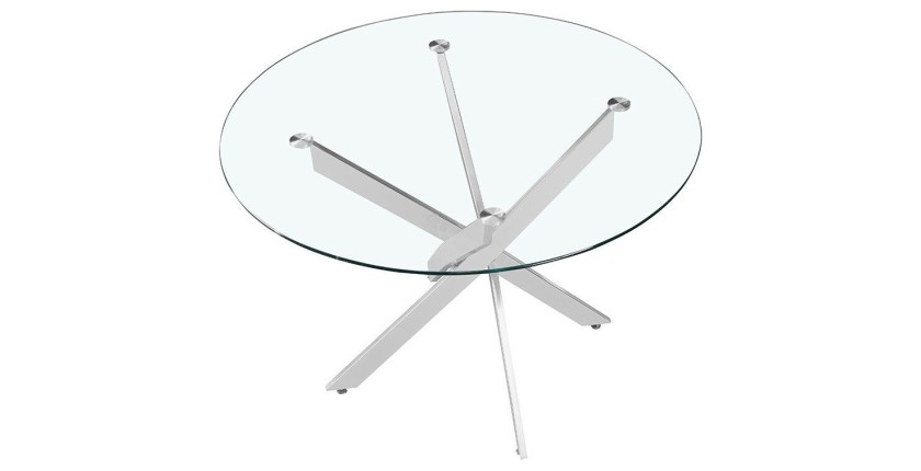 Table à manger CRISTELIA – Ronde Ø120 cm – Plateau en verre – Pieds chromés – Design élégant et moderne 