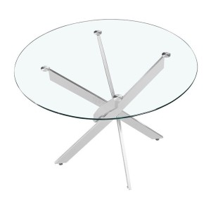 Table à manger CRISTELIA – Ronde Ø120 cm – Plateau en verre – Pieds chromés – Design élégant et moderne 