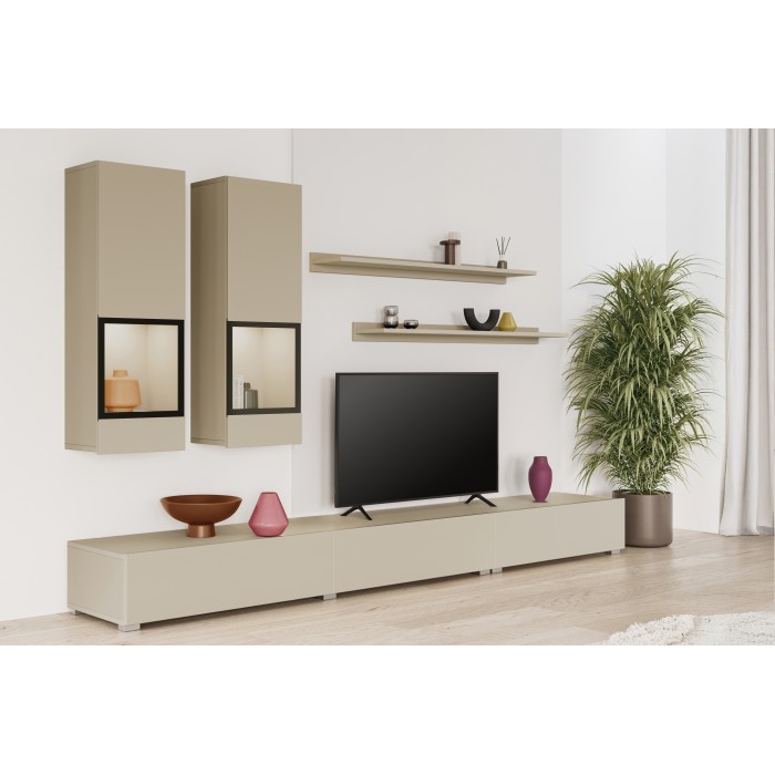 Ensemble meubles de salon RAMOS – Beige clair – LED multicolore intégrée – Style contemporain