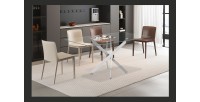 Table à manger CRISTELIA – 160x90 cm – Plateau en verre – Pieds en métal chromé – Design élégant et lumineux 