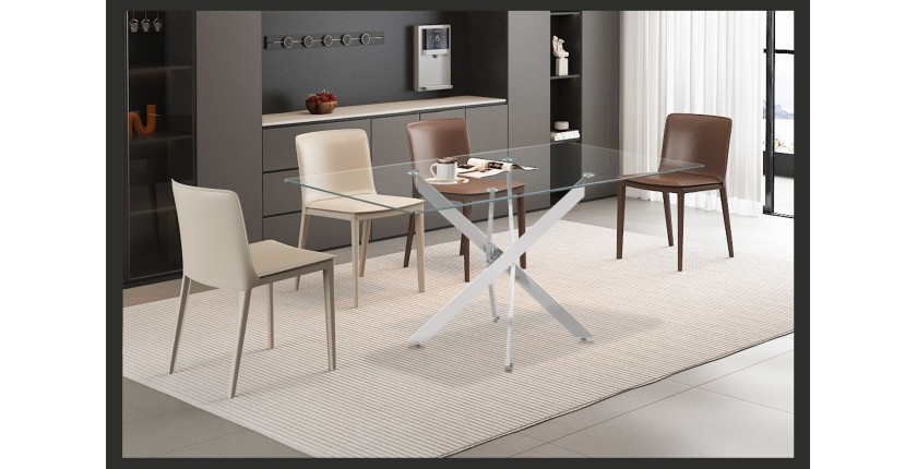 Table à manger CRISTELIA – 160x90 cm – Plateau en verre – Pieds en métal chromé – Design élégant et lumineux 