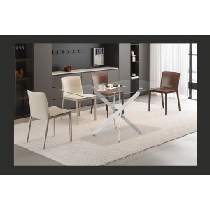 Table à manger CRISTELIA – 160x90 cm – Plateau en verre – Pieds en métal chromé – Design élégant et lumineux 
