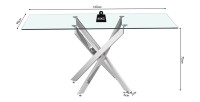 Table à manger CRISTELIA – 160x90 cm – Plateau en verre – Pieds en métal chromé – Design élégant et lumineux 