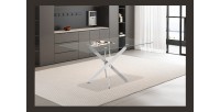 Table à manger CRISTELIA – 160x90 cm – Plateau en verre – Pieds en métal chromé – Design élégant et lumineux 