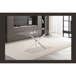Table à manger CRISTELIA – 160x90 cm – Plateau en verre – Pieds en métal chromé – Design élégant et lumineux 