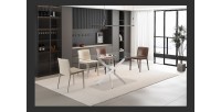 Table à manger CRISTELIA – 160x90 cm – Plateau en verre – Pieds en métal chromé – Design élégant et lumineux 