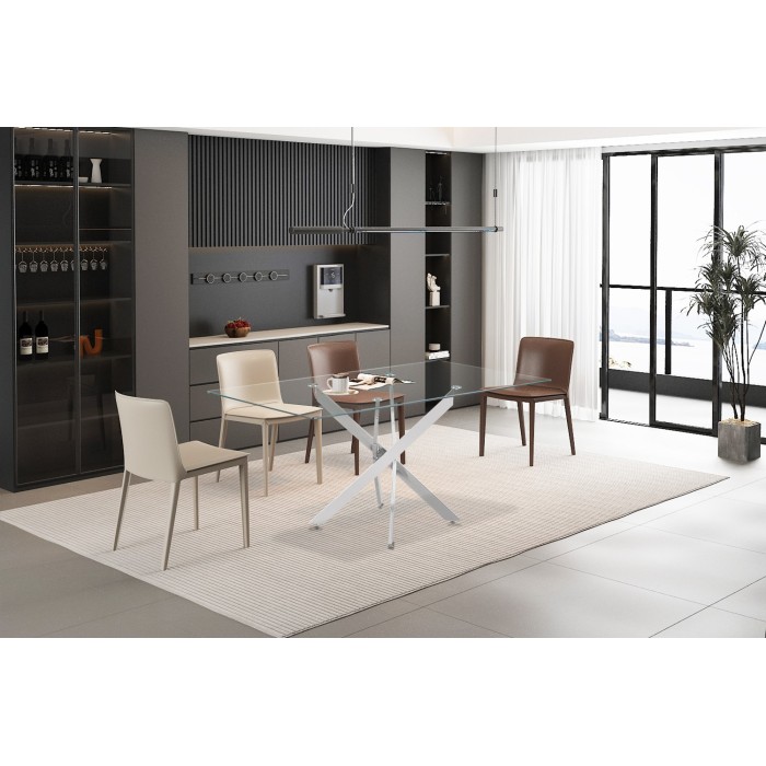 Table à manger CRISTELIA – 160x90 cm – Plateau en verre – Pieds en métal chromé – Design élégant et lumineux 