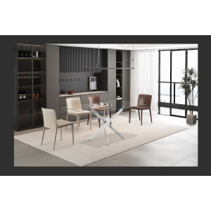 Table à manger CRISTELIA – 160x90 cm – Plateau en verre – Pieds en métal chromé – Design élégant et lumineux 