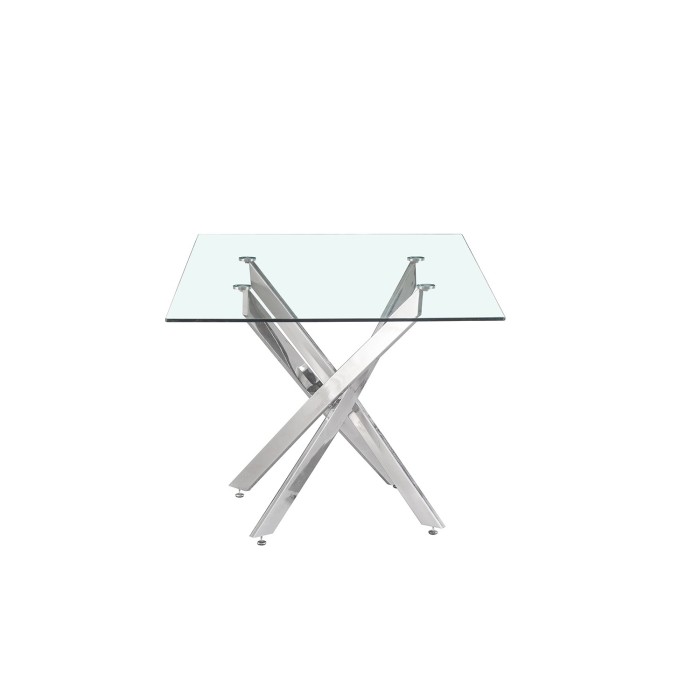 Table à manger CRISTELIA – 160x90 cm – Plateau en verre – Pieds en métal chromé – Design élégant et lumineux 