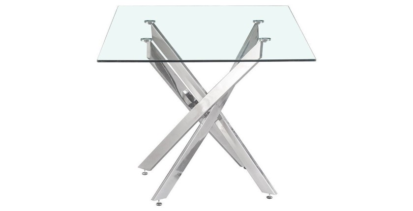 Table à manger CRISTELIA – 160x90 cm – Plateau en verre – Pieds en métal chromé – Design élégant et lumineux 
