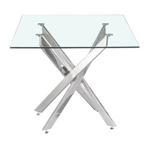 Table à manger CRISTELIA – 160x90 cm – Plateau en verre – Pieds en métal chromé – Design élégant et lumineux 