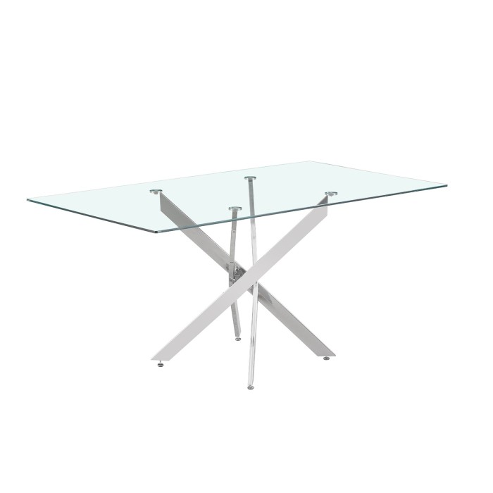 Table à manger CRISTELIA – 160x90 cm – Plateau en verre – Pieds en métal chromé – Design élégant et lumineux