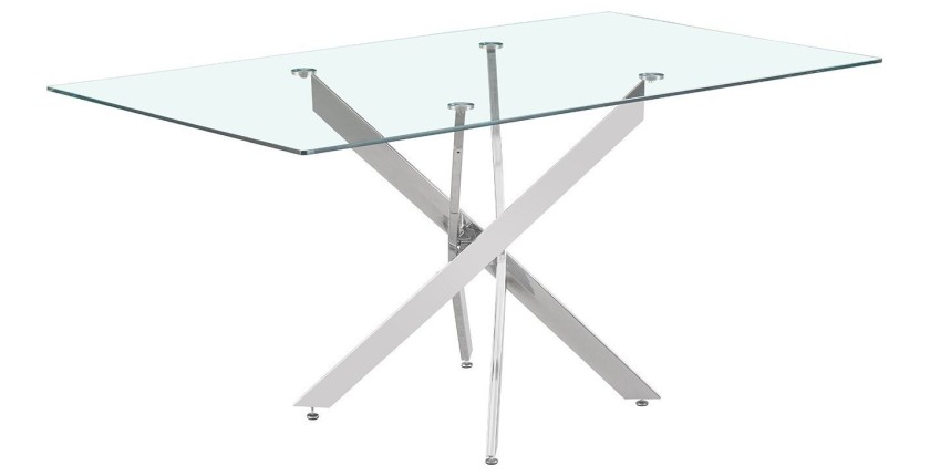 Table à manger CRISTELIA – 160x90 cm – Plateau en verre – Pieds en métal chromé – Design élégant et lumineux