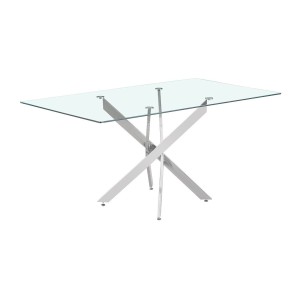 Table à manger CRISTELIA – 160x90 cm – Plateau en verre – Pieds en métal chromé – Design élégant et lumineux