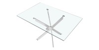 Table à manger CRISTELIA – 160x90 cm – Plateau en verre – Pieds en métal chromé – Design élégant et lumineux 