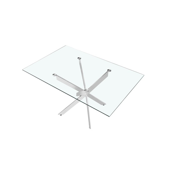 Table à manger CRISTELIA – 160x90 cm – Plateau en verre – Pieds en métal chromé – Design élégant et lumineux 