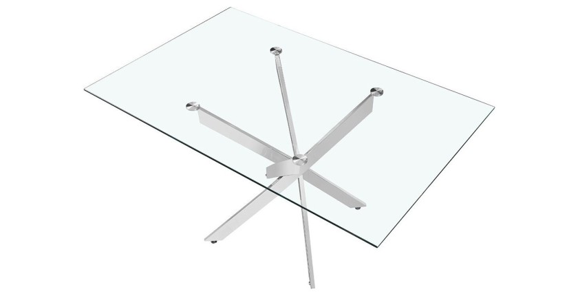 Table à manger CRISTELIA – 160x90 cm – Plateau en verre – Pieds en métal chromé – Design élégant et lumineux 