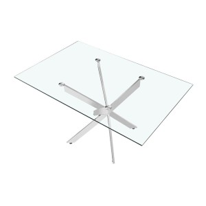 Table à manger CRISTELIA – 160x90 cm – Plateau en verre – Pieds en métal chromé – Design élégant et lumineux 
