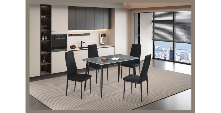 Table à manger GRANVIA – 120x70 cm – Effet ardoise – Structure métal – Design compact et moderne 