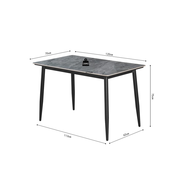 Table à manger GRANVIA – 120x70 cm – Effet ardoise – Structure métal – Design compact et moderne 