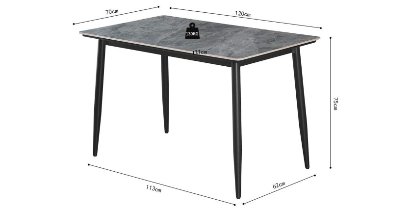 Table à manger GRANVIA – 120x70 cm – Effet ardoise – Structure métal – Design compact et moderne 