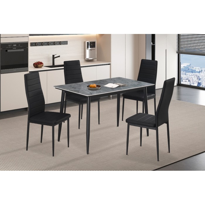 Table à manger GRANVIA – 120x70 cm – Effet ardoise – Structure métal – Design compact et moderne 