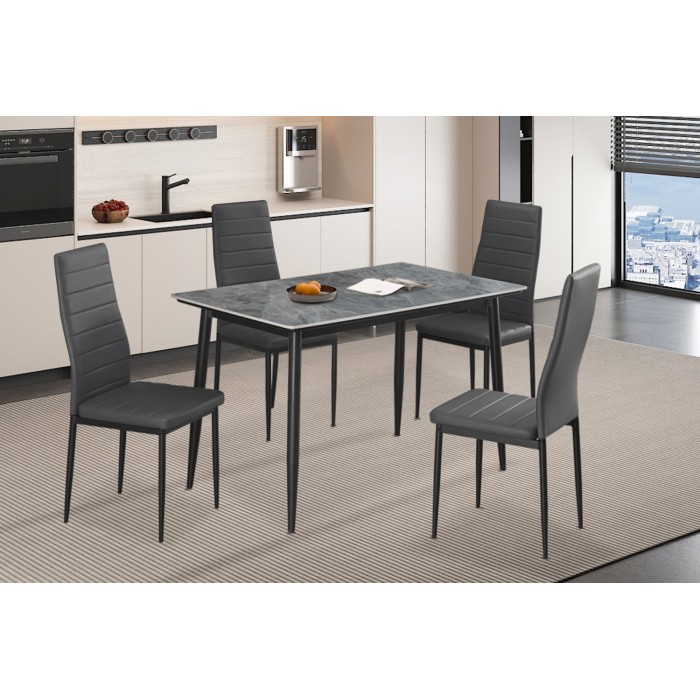 Table à manger GRANVIA – 120x70 cm – Effet ardoise – Structure métal – Design compact et moderne 