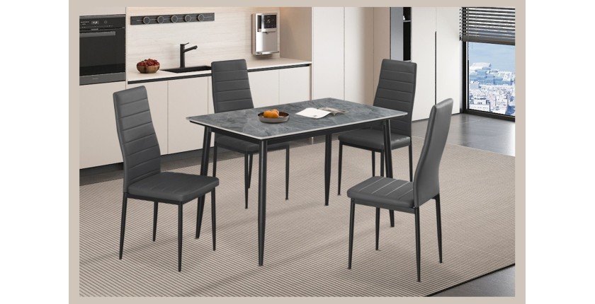 Table à manger GRANVIA – 120x70 cm – Effet ardoise – Structure métal – Design compact et moderne 