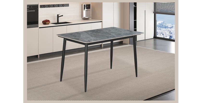 Table à manger GRANVIA – 120x70 cm – Effet ardoise – Structure métal – Design compact et moderne 