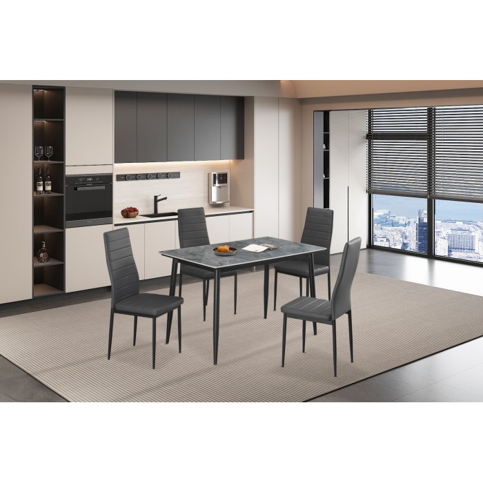 Table à manger GRANVIA – 120x70 cm – Effet ardoise – Structure métal – Design compact et moderne 