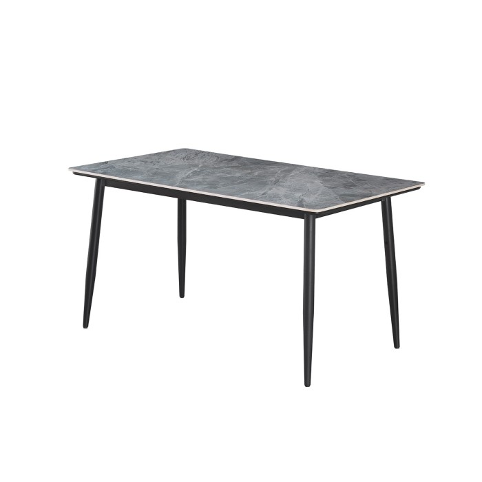 Table à manger GRANVIA – 140x80 cm – Effet ardoise – Structure métal – Style industriel et pratique 