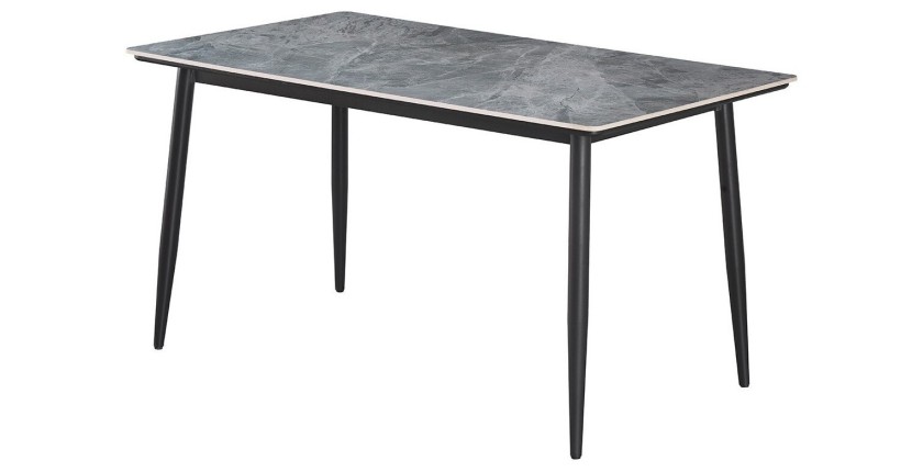 Table à manger GRANVIA – 140x80 cm – Effet ardoise – Structure métal – Style industriel et pratique 